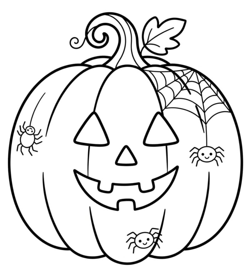 Halloween græskar med edderkopper gratis Tegninger til Farvelægning