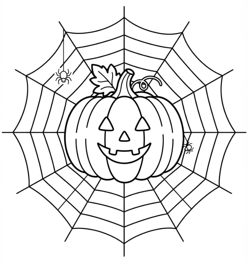 Halloween græskar med edderkoppespind Tegninger til Farvelægning