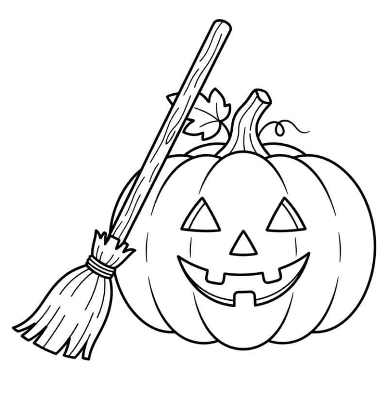 Halloween græskar med en heksekost Tegninger til Farvelægning