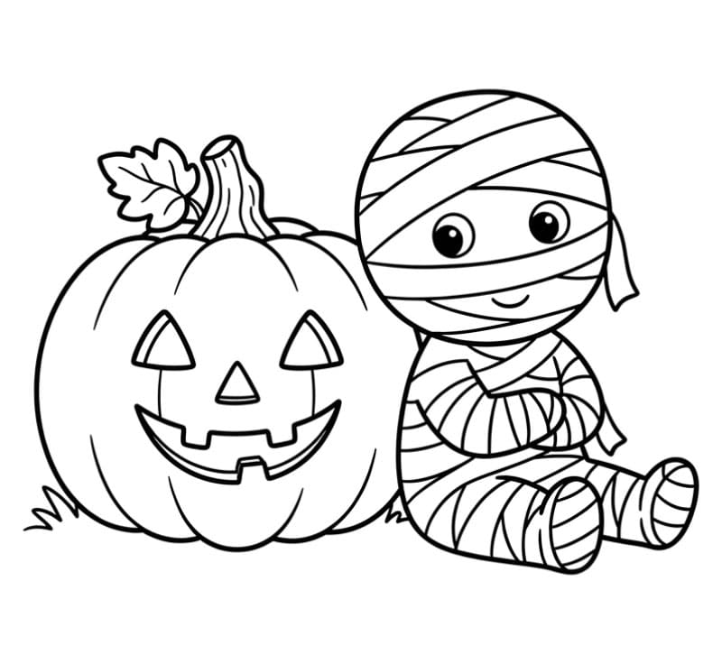 Halloween græskar med en mumie Tegninger til Farvelægning