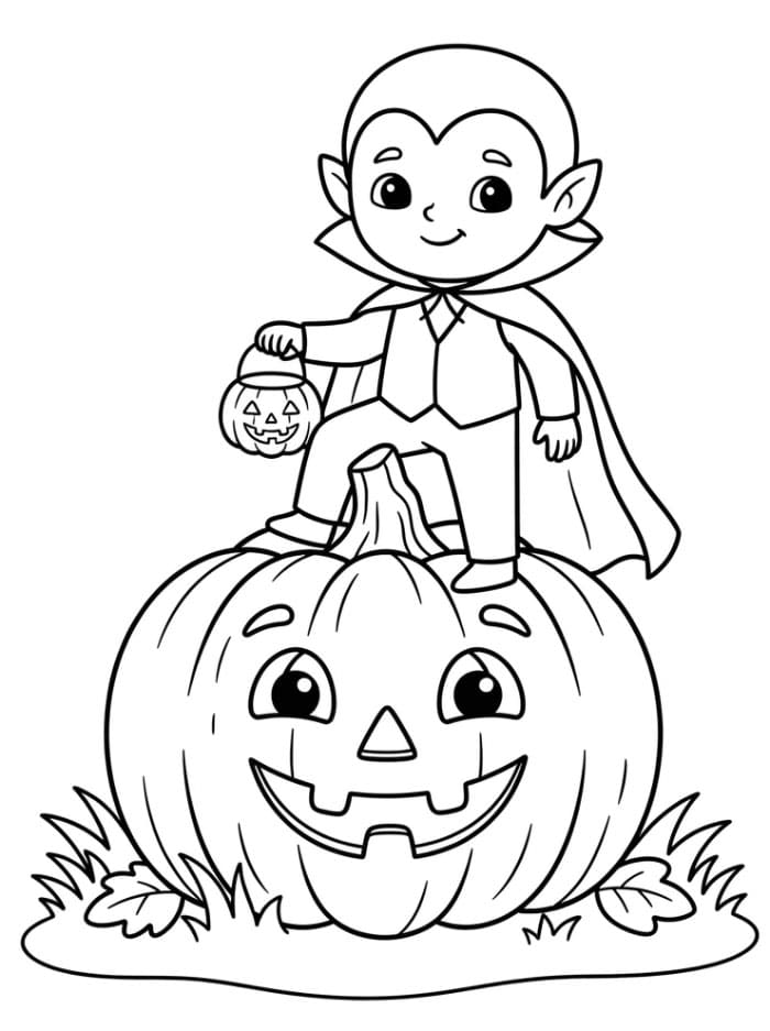 Halloween græskar med en vampyr Tegninger til Farvelægning