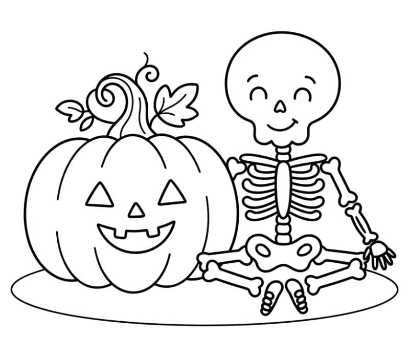 Halloween græskar med et skelet Tegninger til Farvelægning