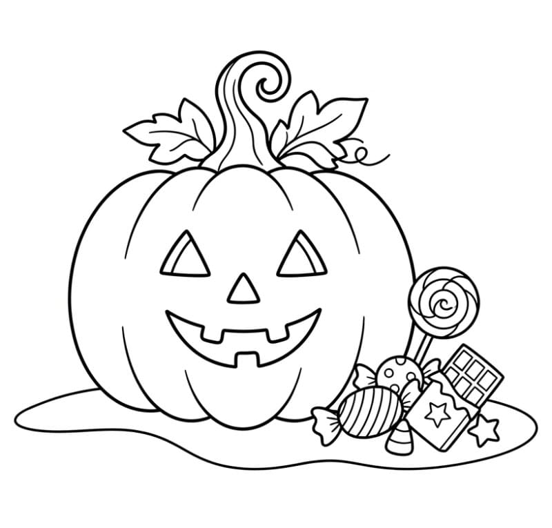 Halloween græskar med Slik Tegninger til Farvelægning