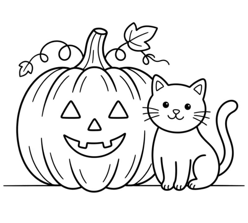 Halloween græskar med sort kat Tegninger til Farvelægning