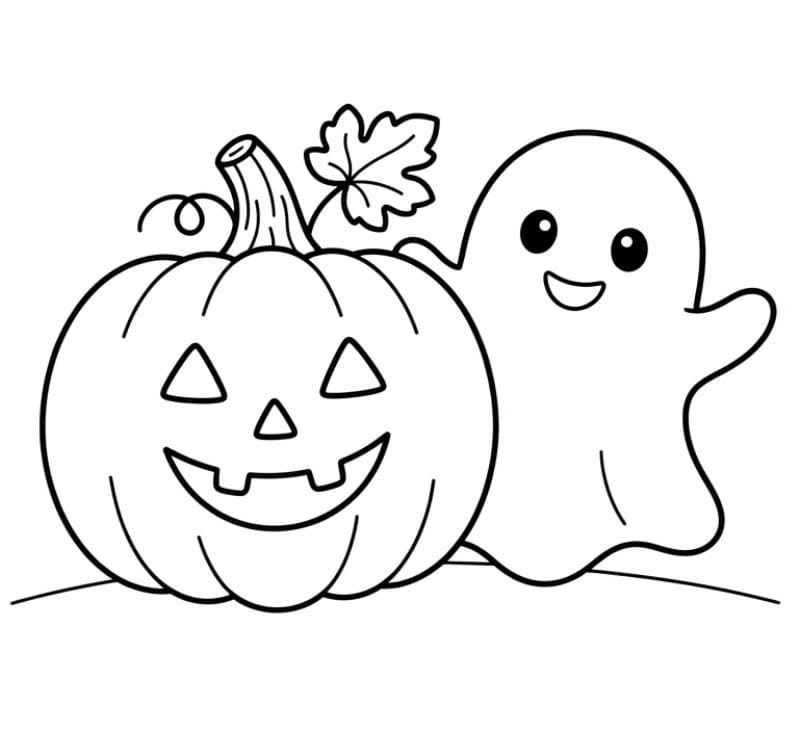 Halloween græskar og et spøgelse Tegninger til Farvelægning