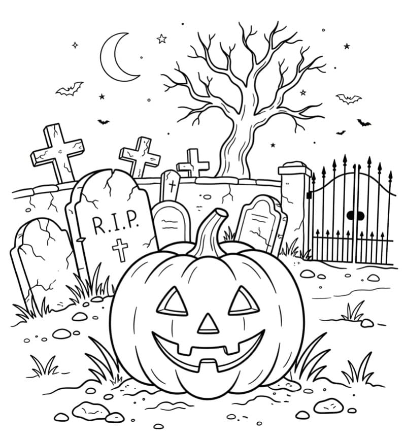Halloween græskar på en kirkegård Tegninger til Farvelægning