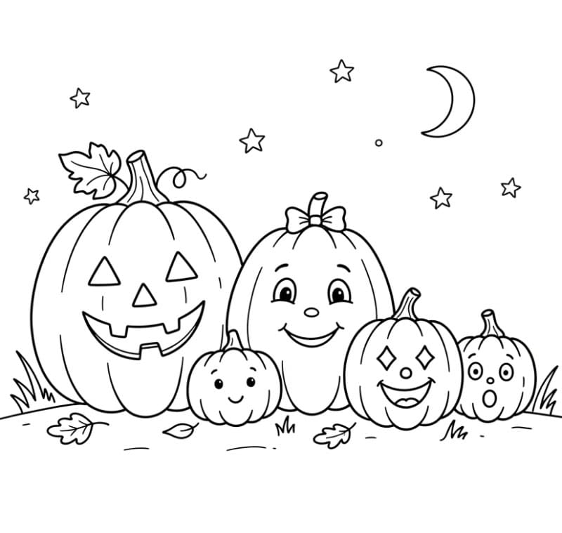 Halloween græskarfamilie Tegninger til Farvelægning