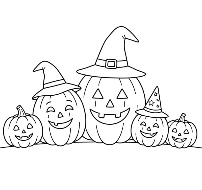 Halloween græskarfamiliebillede Tegninger til Farvelægning