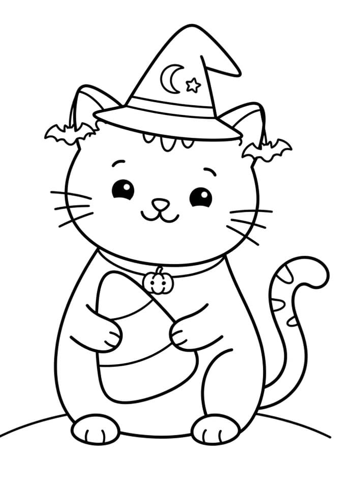 Halloween kat med candy corn Tegninger til Farvelægning