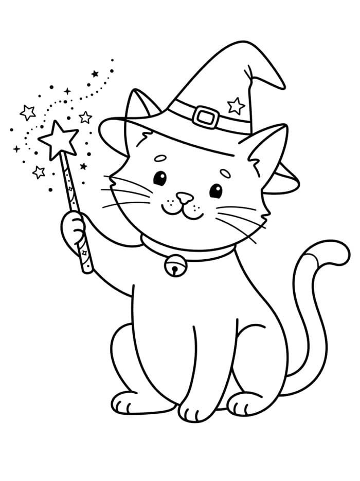 Halloween kat med en tryllestav Tegninger til Farvelægning