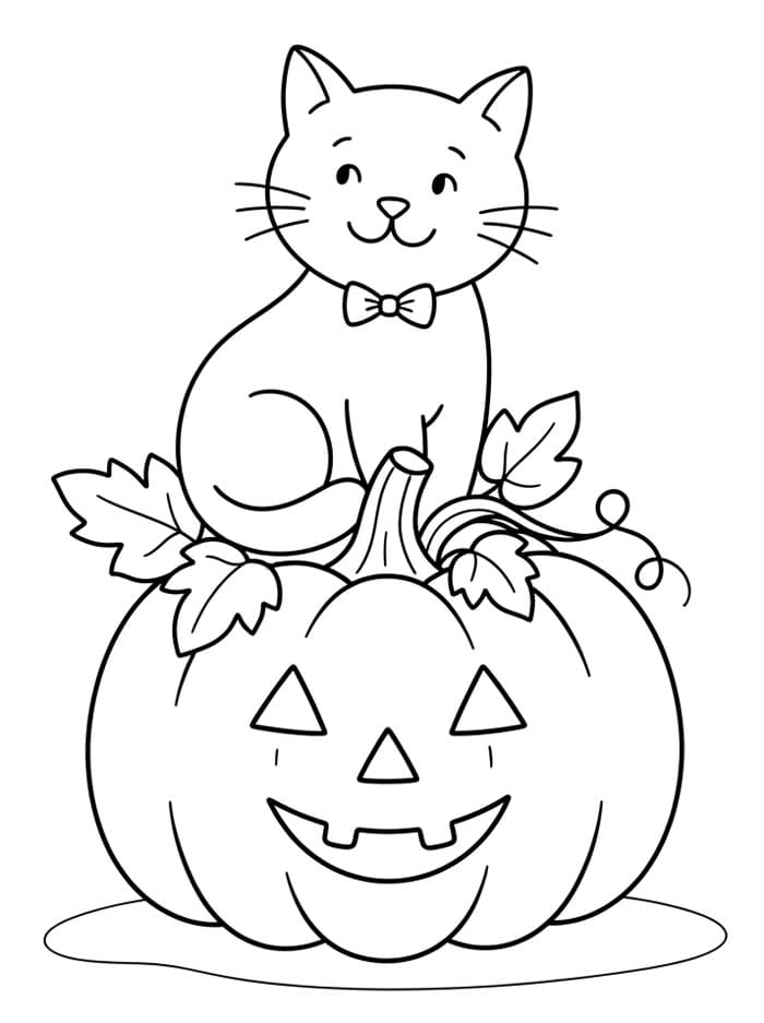 Halloween kat på et græskar Tegninger til Farvelægning