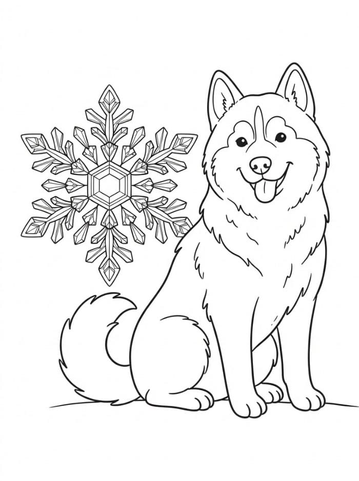 Husky med snefnug Tegninger til Farvelægning