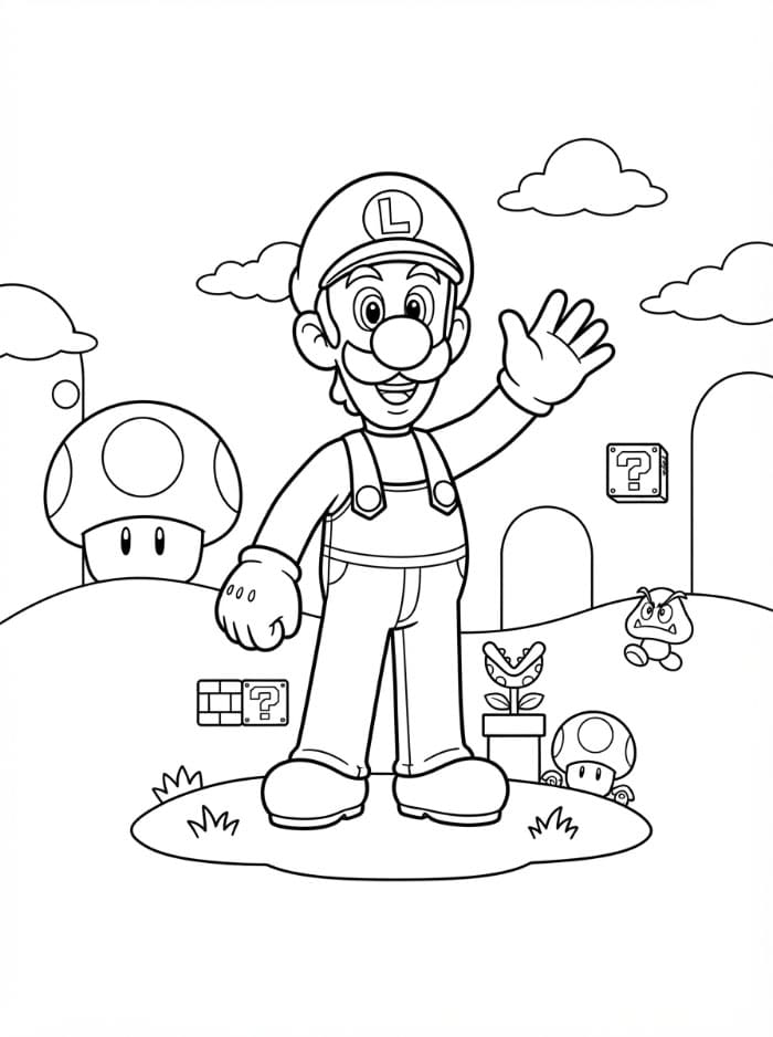 Luigi i Svamperiget Tegninger til Farvelægning