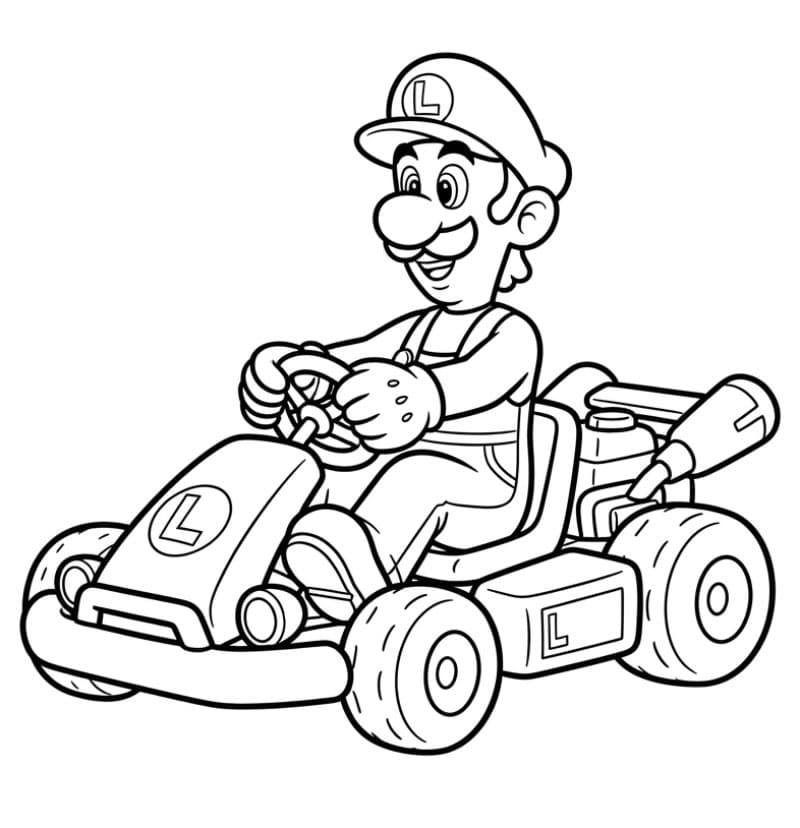 Luigi kører gokart Tegninger til Farvelægning