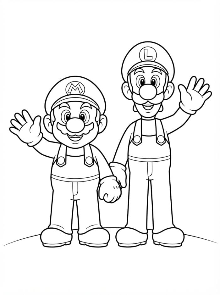 Luigi og Mario vinker Tegninger til Farvelægning
