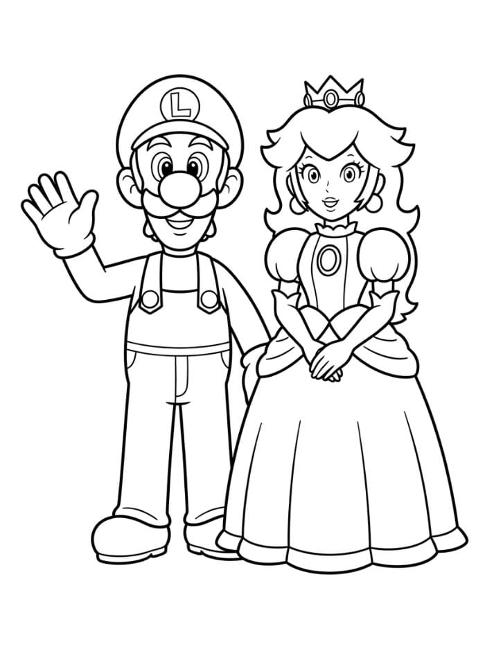 Luigi og Prinsesse Peach Tegninger til Farvelægning