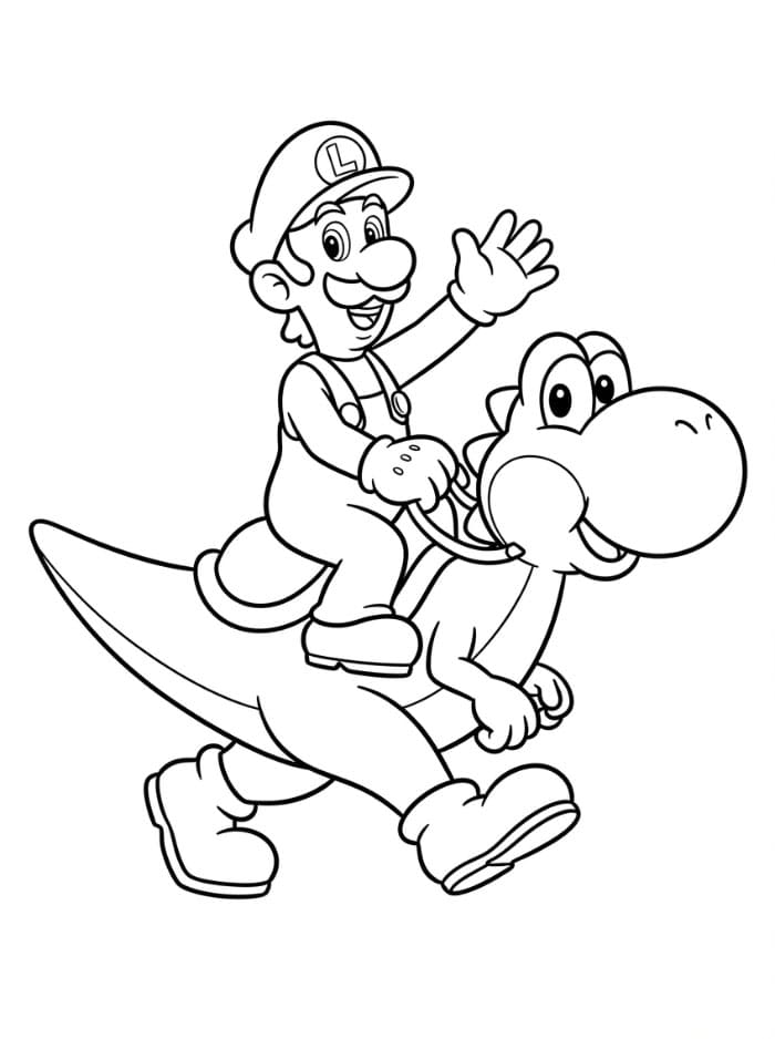 Luigi rider på Yoshi Tegninger til Farvelægning
