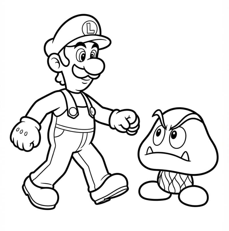 Luigi står over for en Goomba Tegninger til Farvelægning