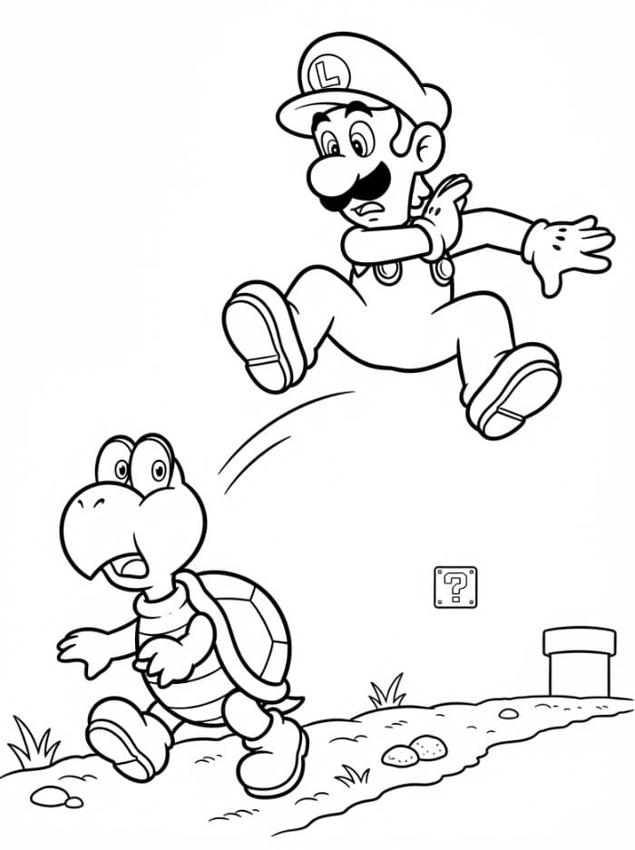 Luigi undviger en Koopa Tegninger til Farvelægning