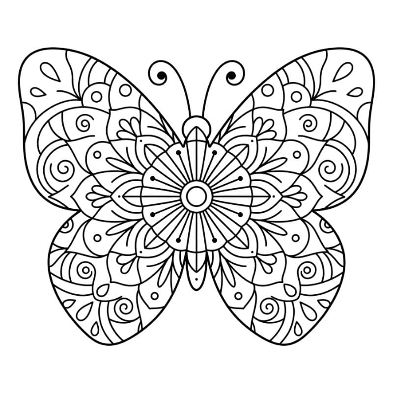 Nem Sommerfugl Mandala Tegninger til Farvelægning