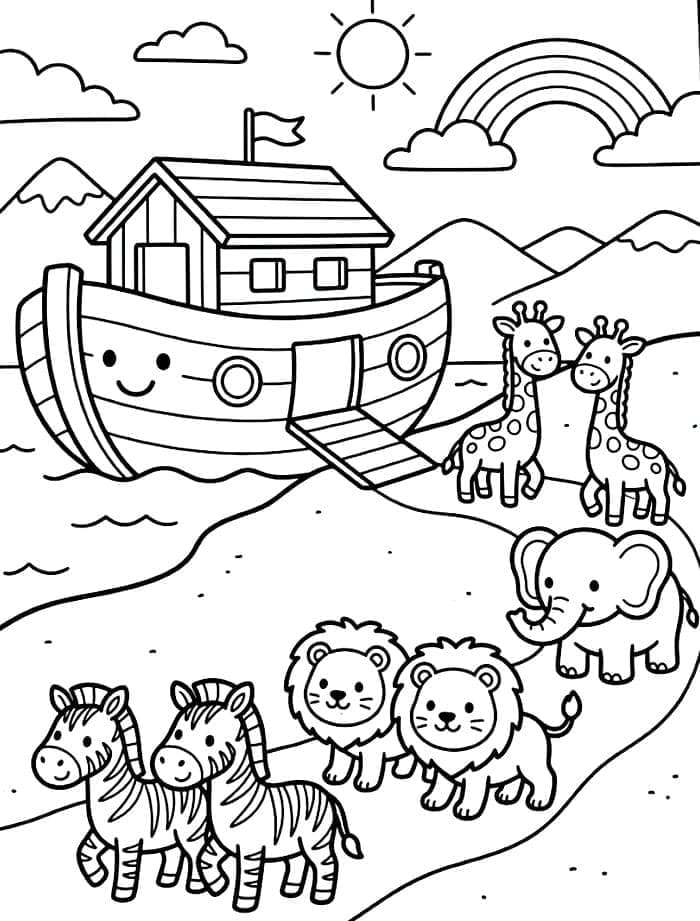 Noas Ark dyr Tegninger til Farvelægning