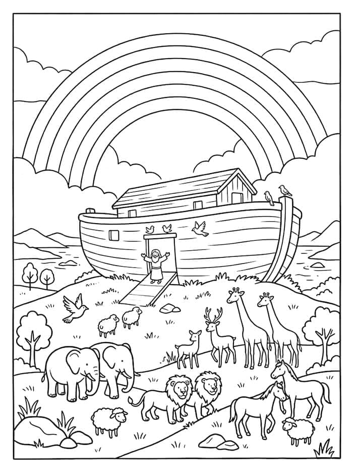Noas Ark forlader skibet Tegninger til Farvelægning