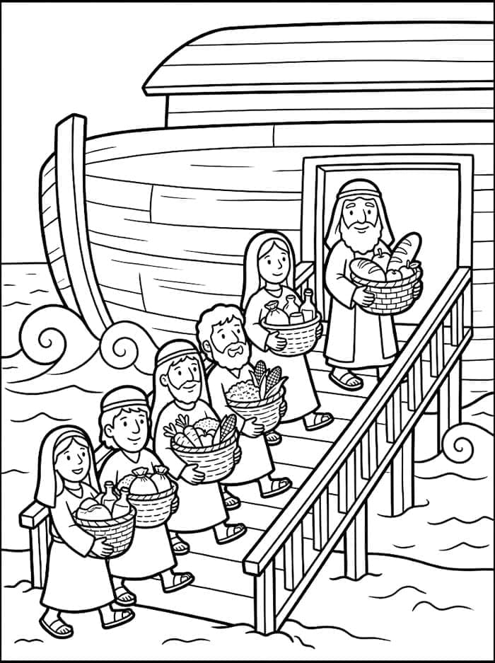 Noas Ark læsser mad Tegninger til Farvelægning