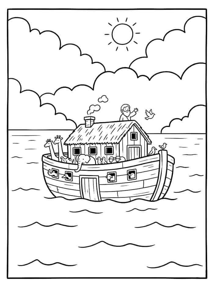 Noas Ark med enkel båd Tegninger til Farvelægning