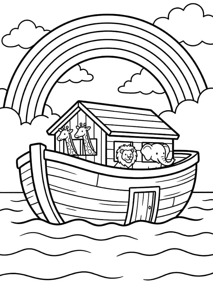 Noas Ark med regnbue Tegninger til Farvelægning