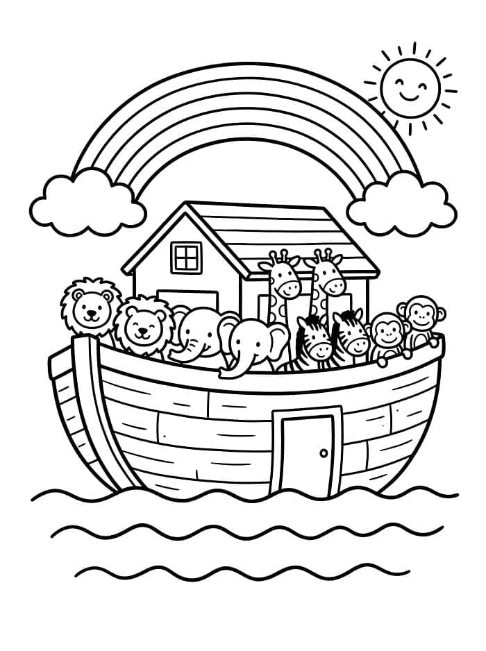 Noas Ark med regnbuen Tegninger til Farvelægning
