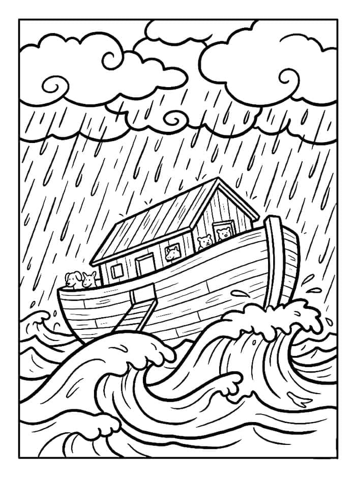 Noas Ark med storm Tegninger til Farvelægning
