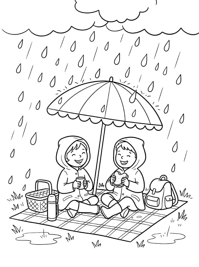 Picnic i regnen Tegninger til Farvelægning