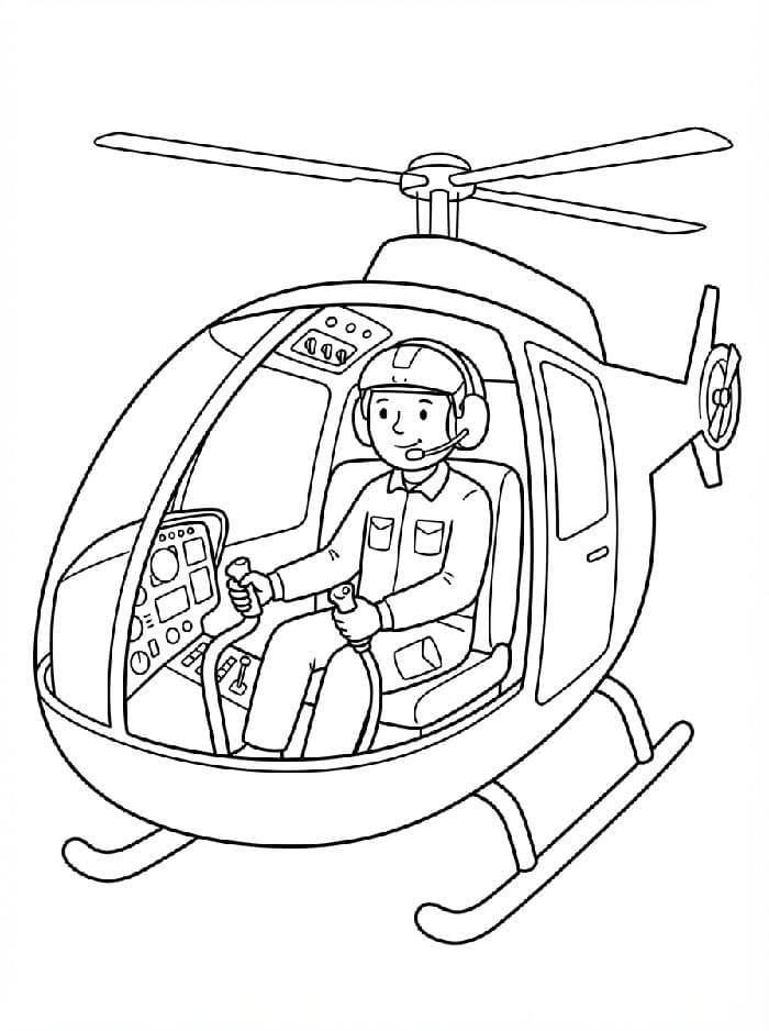 Pilot flyver en helikopter Tegninger til Farvelægning