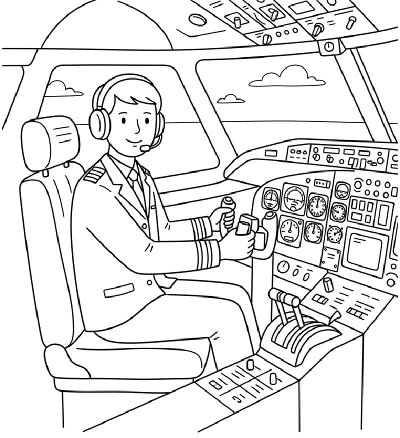 Pilot i cockpittet Tegninger til Farvelægning