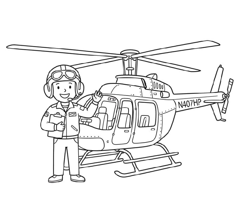 Pilot med en helikopter Tegninger til Farvelægning