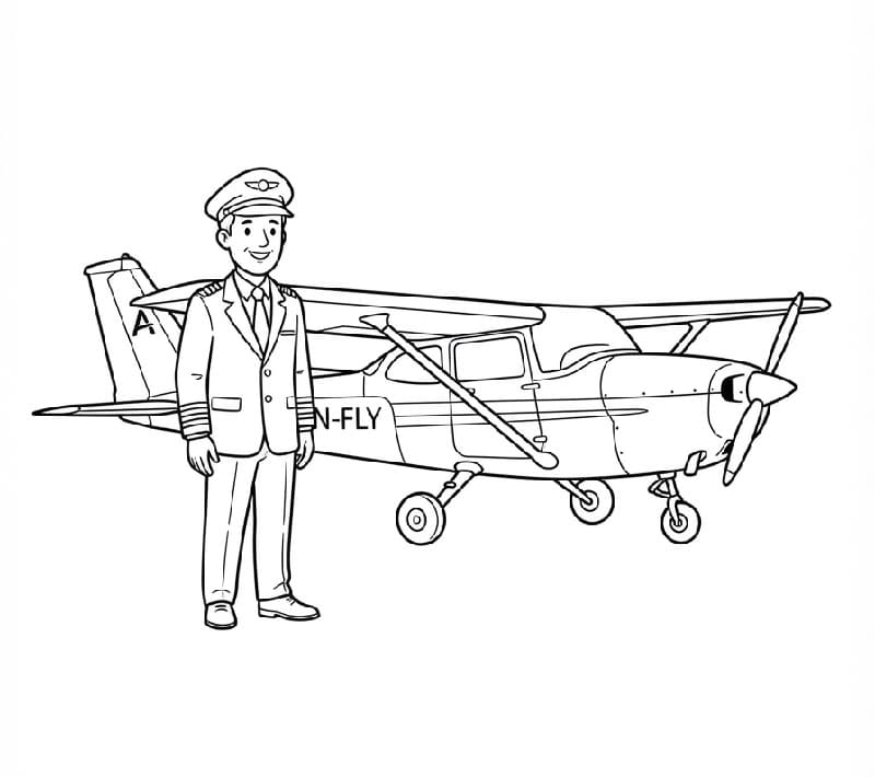 Pilot ved siden af ​​et fly Tegninger til Farvelægning