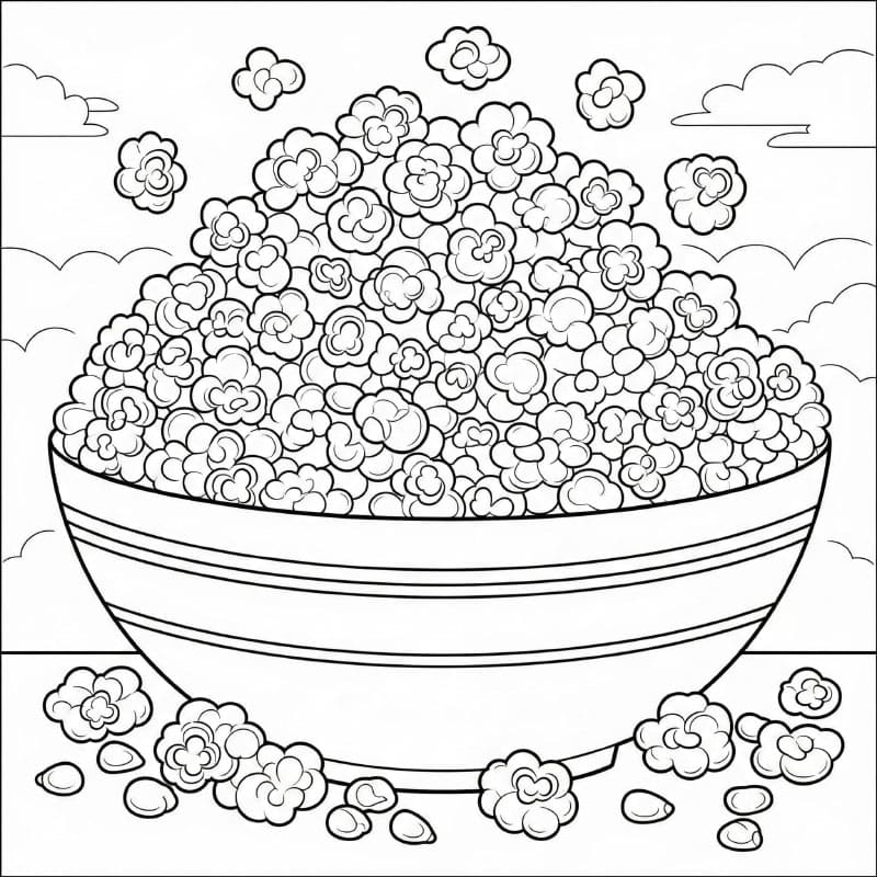 Popcorn i en skål Tegninger til Farvelægning