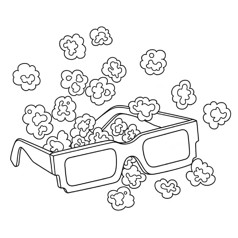 Popcorn med glas Tegninger til Farvelægning