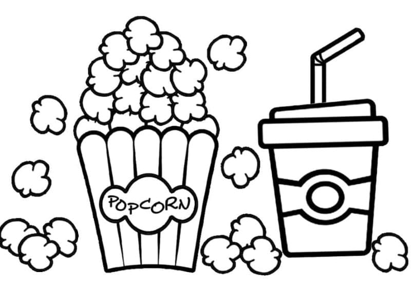 Popcorn og drikkevare Tegninger til Farvelægning