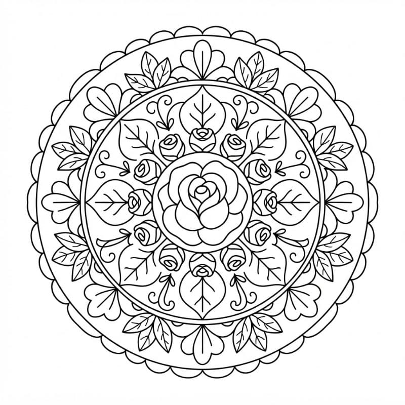 Rose Mandala gratis Tegninger til Farvelægning