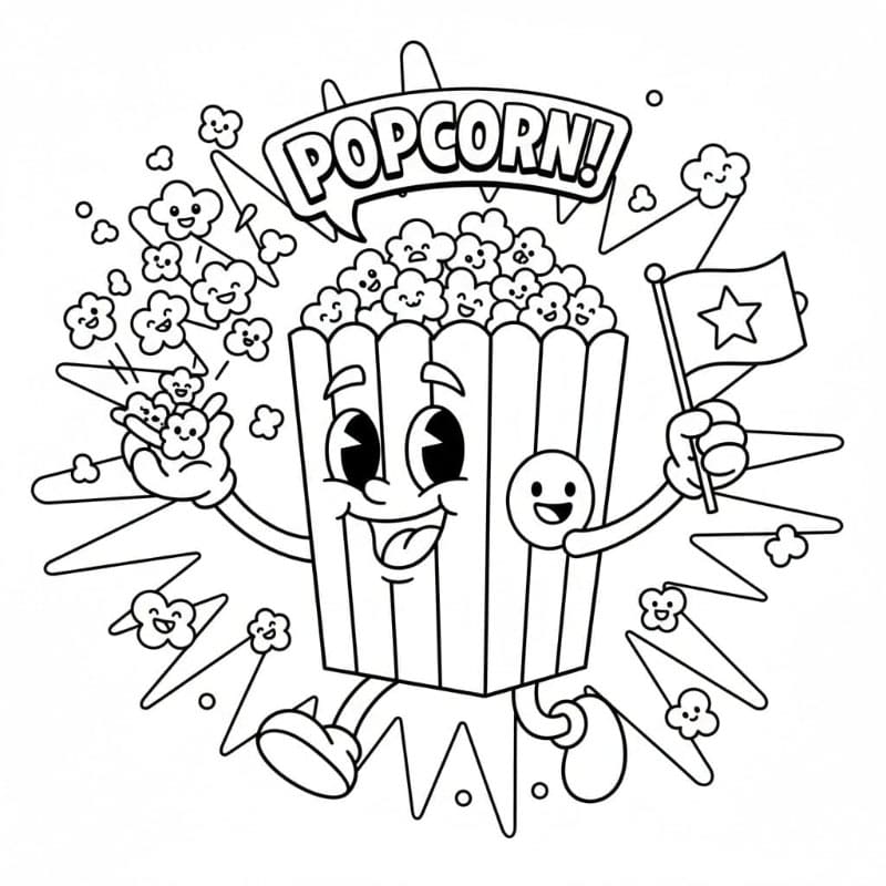 Sjov popcorn Tegninger til Farvelægning