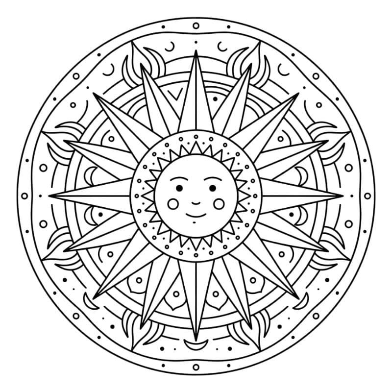 Sol Mandala til udskrivning Tegninger til Farvelægning