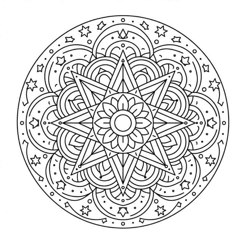 Stjerne Gratis Mandala Tegninger til Farvelægning