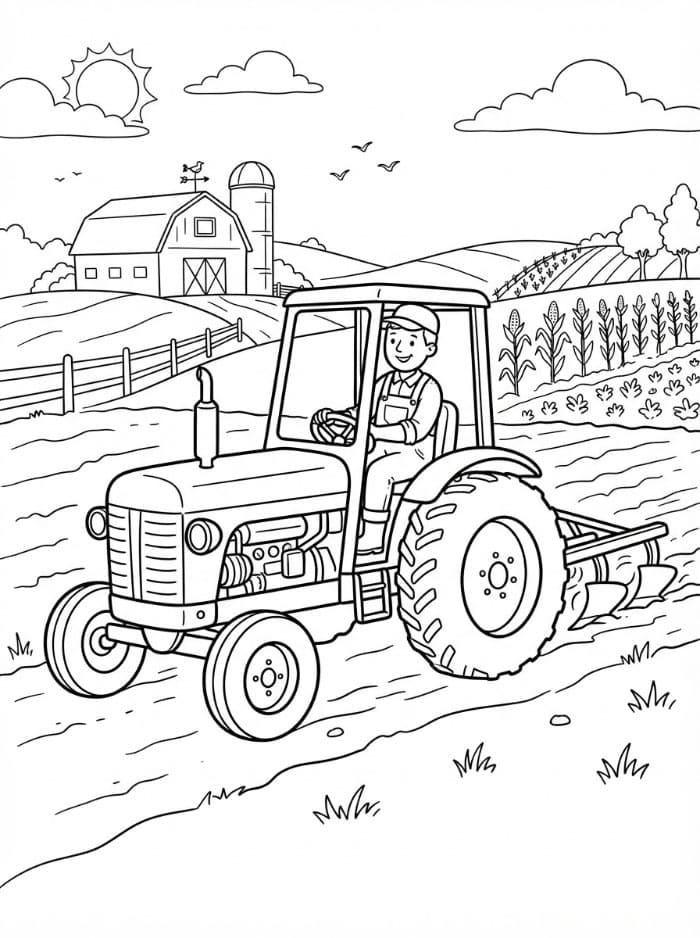 Traktor på gården Tegninger til Farvelægning