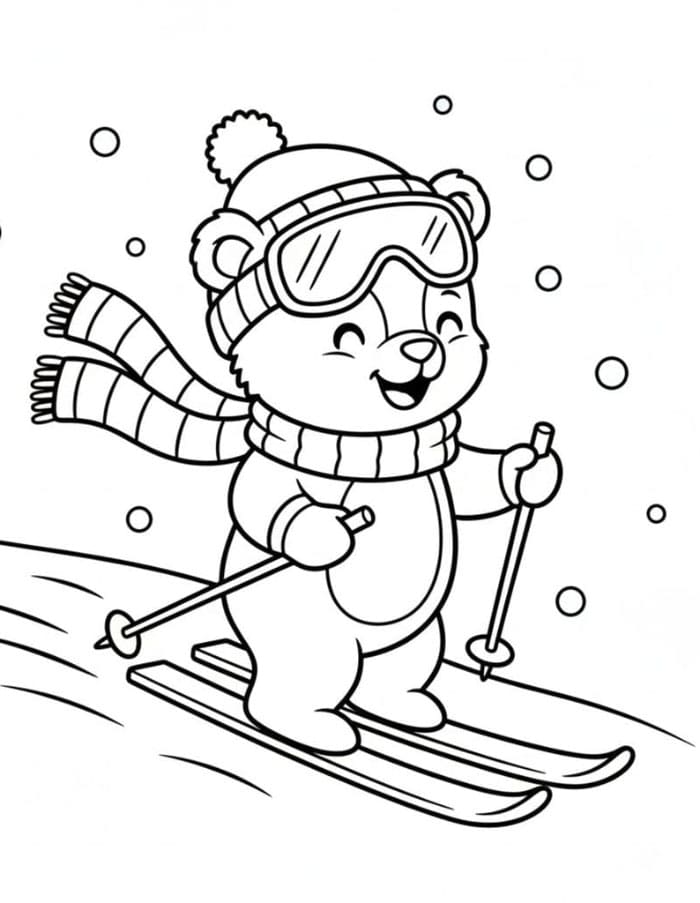 Babybjørn på ski Tegninger til Farvelægning