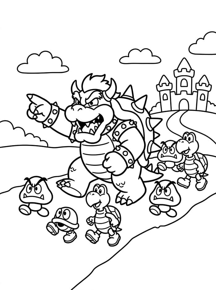 Bowser kører Tegninger til Farvelægning