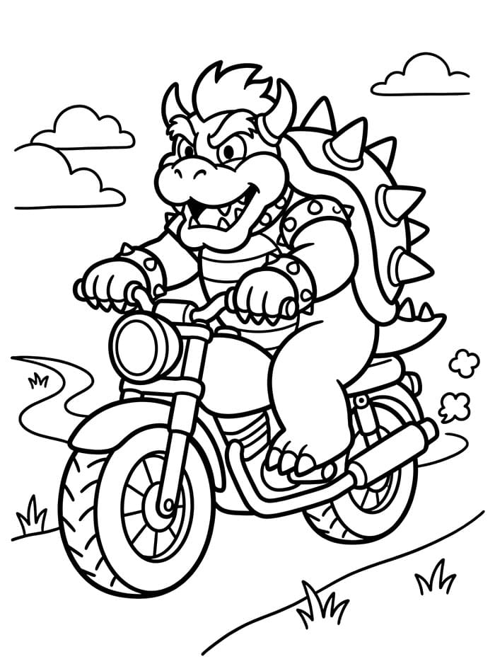 Bowser kører motorcykel Tegninger til Farvelægning