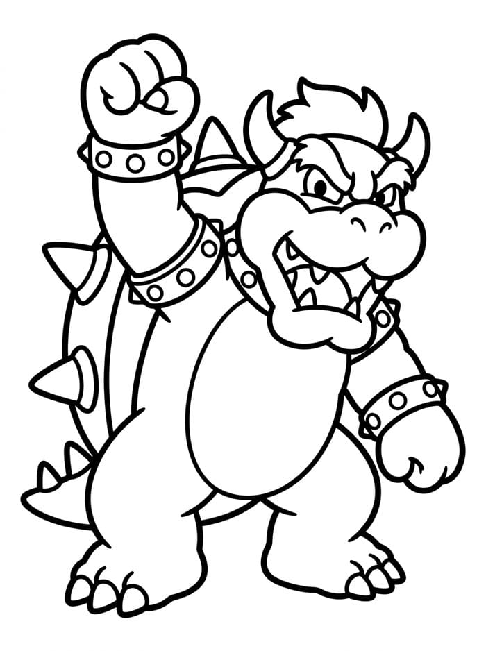 Bowser løfter sin knytnæve Tegninger til Farvelægning