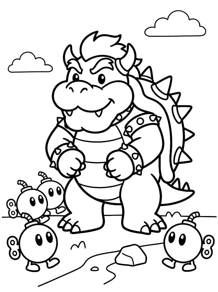 Bowser med Bob-omb Tegninger til Farvelægning