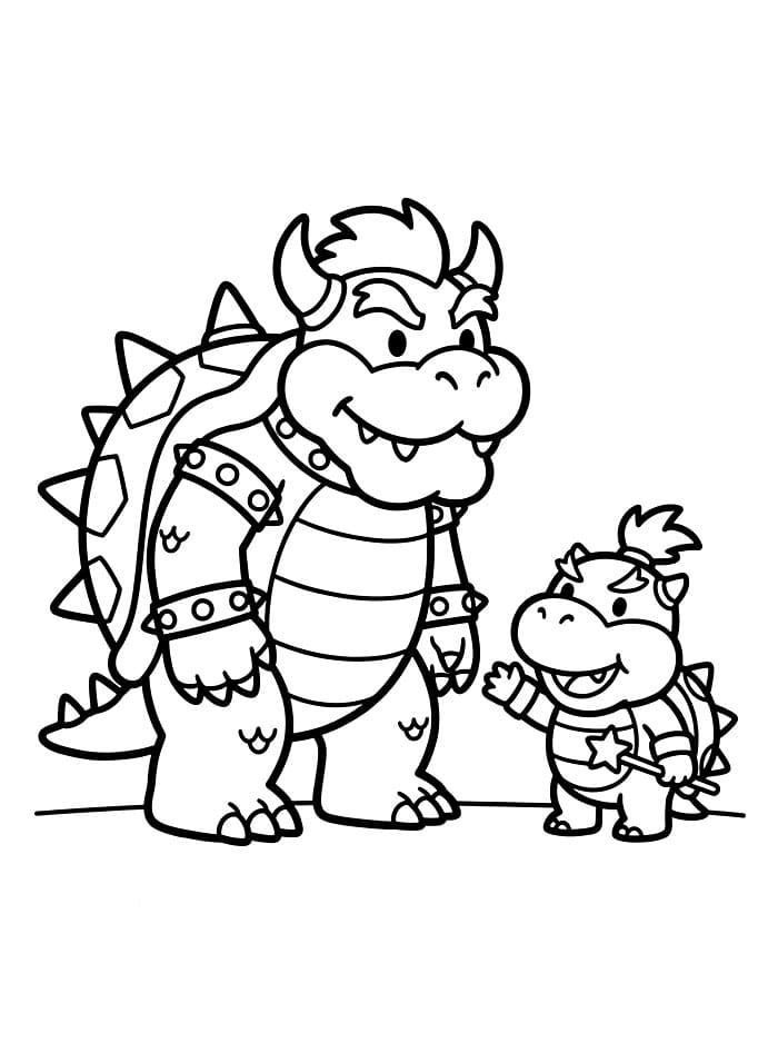 Bowser med Bowser Jr. Tegninger til Farvelægning